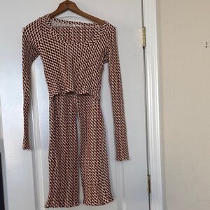 Chic Long Sleeve Patterned Jumpsuit